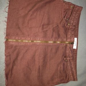 Mini Skirt with Front Zip in Rust